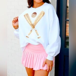 Queen of Sparkles QOS gold baseball bat sweatshirt EUC small